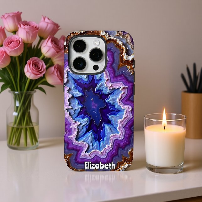 Coque iPhone Tranche d'agate violette concentrique au centre (Créateur téléchargé)