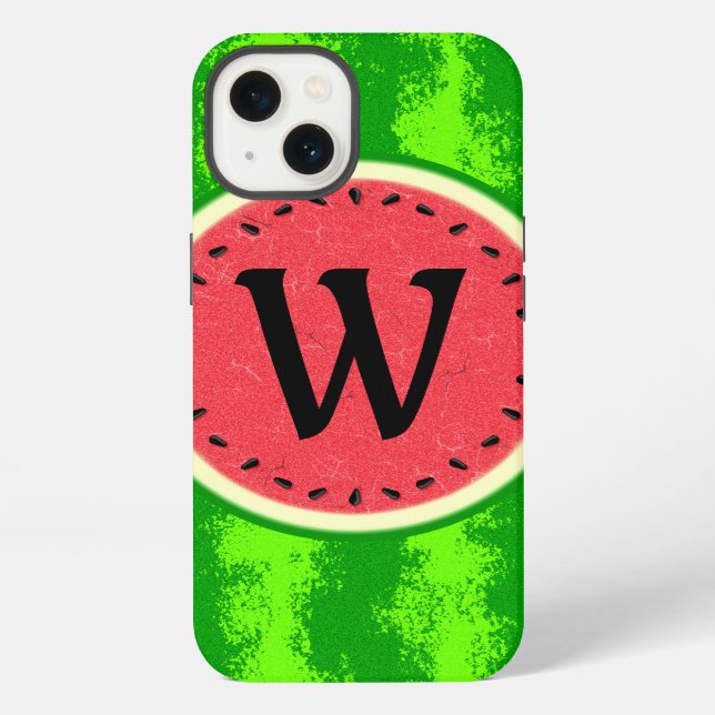 Coque iPhone Tranche de pastèque Été Fruit avec monogramme de l (Verso)