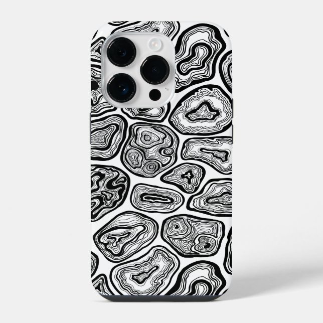 Coque iPhone Tranches d'agate en noir et blanc (Verso)