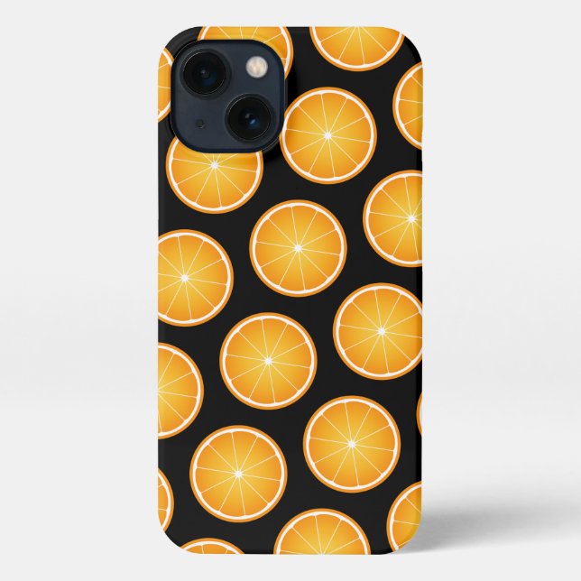 Coque iPhone Tranches de fruit orange juteux cool sur fond noir (Verso)