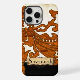 Coque iPhone 15 Pro Max Travail de défilement antique orange brûlé personn