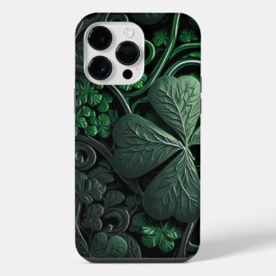 COQUE POUR POUR iPhone 14 PRO MAX TRÈFLES IRLANDAIS VERT FONCÉ COMPLEXES