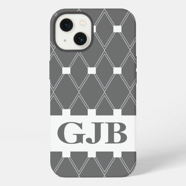 Coque iPhone Treillis Argyle Gris avec monogramme (Verso)