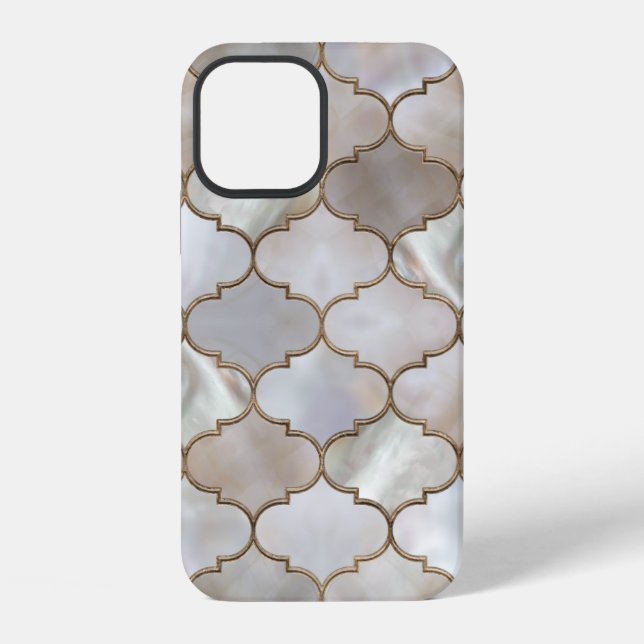 Coque iPhone Treillis marocain Perle et Or (Verso)