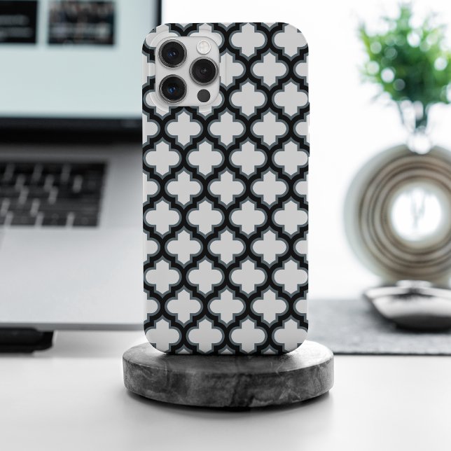 Coque iPhone Trellis blanc et noir, treillis, Quatrefoil (Créateur téléchargé)