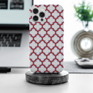 Coque iPhone 15 Pro Max Trellis, Réseau, Quatrefeuille blanc et rouge