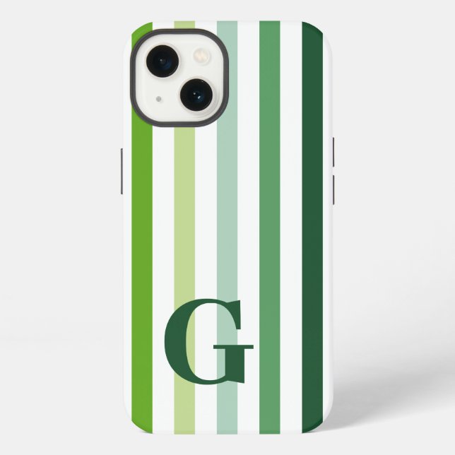 Coque iPhone Trendy Green Stripes avec Monogramme (Verso)