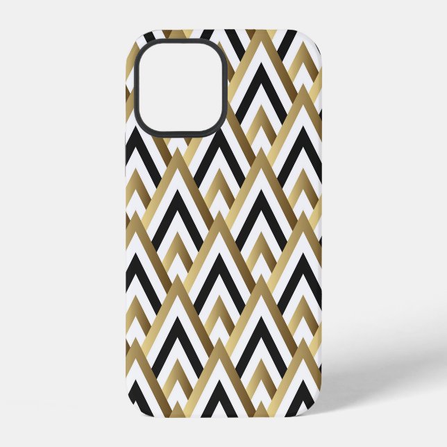 Coque iPhone Triangles Abstraits : Or Noir Sans Couture (Verso)