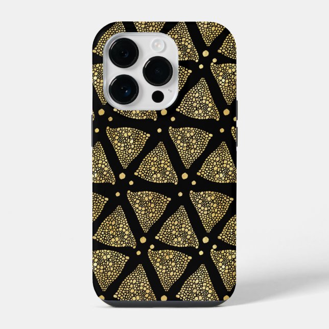 Coque iPhone Triangles de texture dorée motif moderne (Verso)