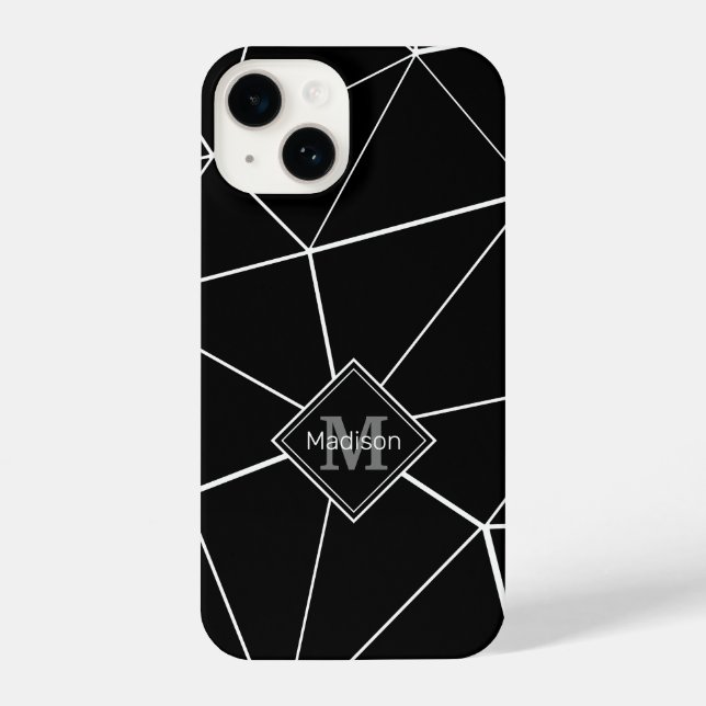 Coque iPhone Triangles noirs géométriques lignes blanches Monog (Verso)