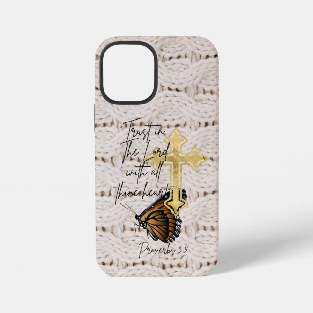 Coque iPhone Tricot religieux tendance Marron Papillon Croix  (Verso)