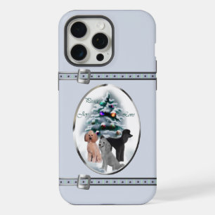 Coque iPhone 15 Pro Max Trio de Caniches Mignons Bleu Noël Vacances