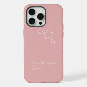 Coque iPhone 15 Pro Max Trio d'étoiles en rose et blanc avec message et no