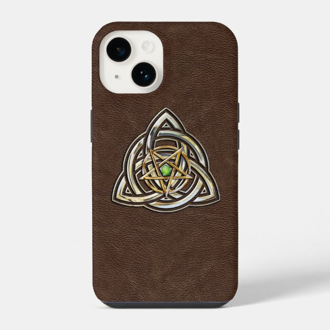 Coque iPhone Triquetra Pentagramme sur Brun (Verso)