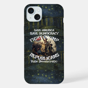 Coque iPhone 15 Plus Trmp USA Amérique Patriotisme Sauver la Démocratie