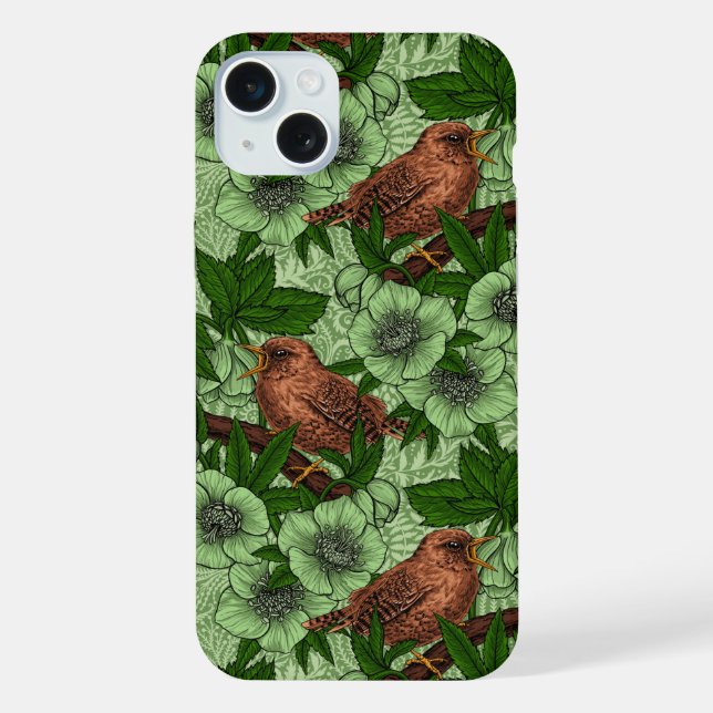 Coque iPhone Troglodyte et hellébore, vert clair (Verso)
