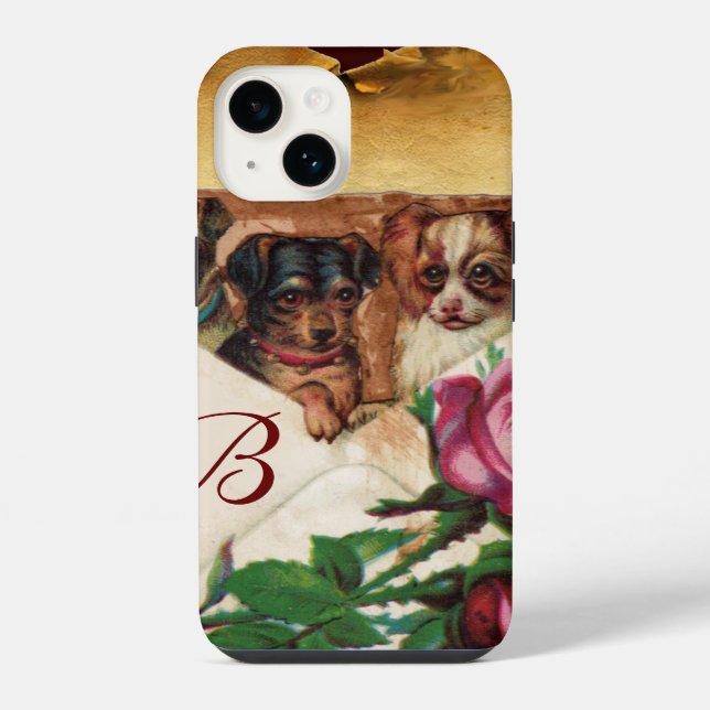 COQUE iPhone TROIS CHIOTS AVEC ROSES  MONOGRAMME (Verso)
