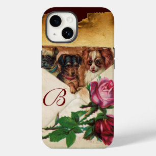 COQUE POUR iPhone 14 TROIS DOGGIES AVEC MONOGRAM ROSE