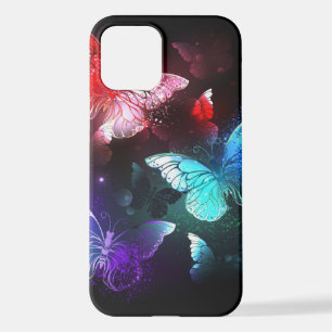 Coque iPhone 12 Trois papillons brillants sur l'arrière - plan de