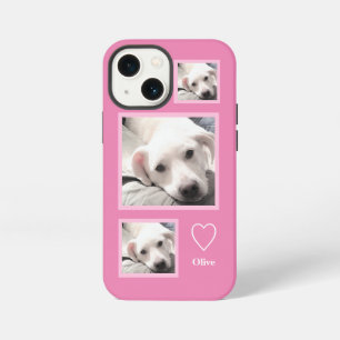 Etui iPhone 13 Mini Trois photos de chiot blanc mignon ajoutent un nom