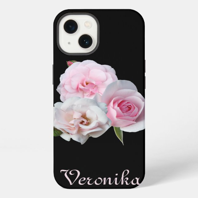 Coque iPhone Trois roses roses. Ajouter du texte. (Verso)