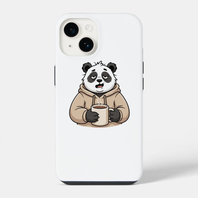 Coque iPhone Trop fatigué pour fonctionner Panda Café Dessin an (Verso)