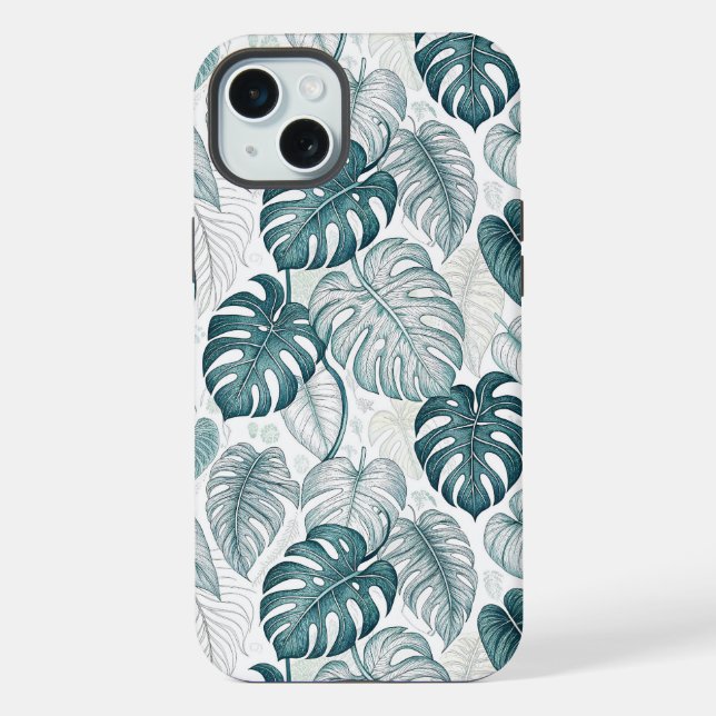 Coque iPhone Tropical Botanical Green Monsteras (Verso)