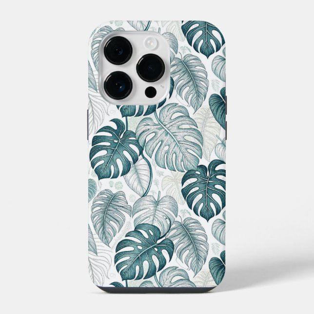 Coque iPhone Tropical Botanical Green Monsteras (Verso)