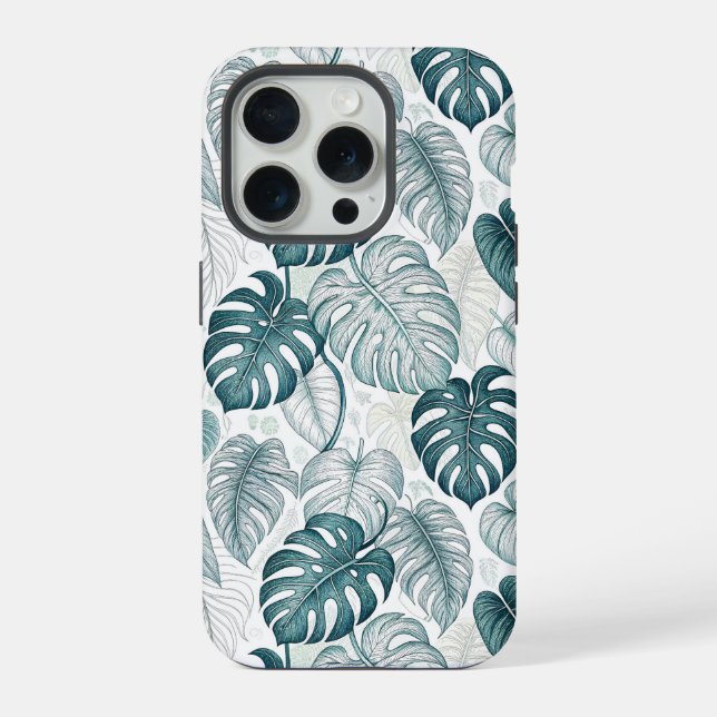 Coque iPhone Tropical Botanical Green Monsteras (Verso)