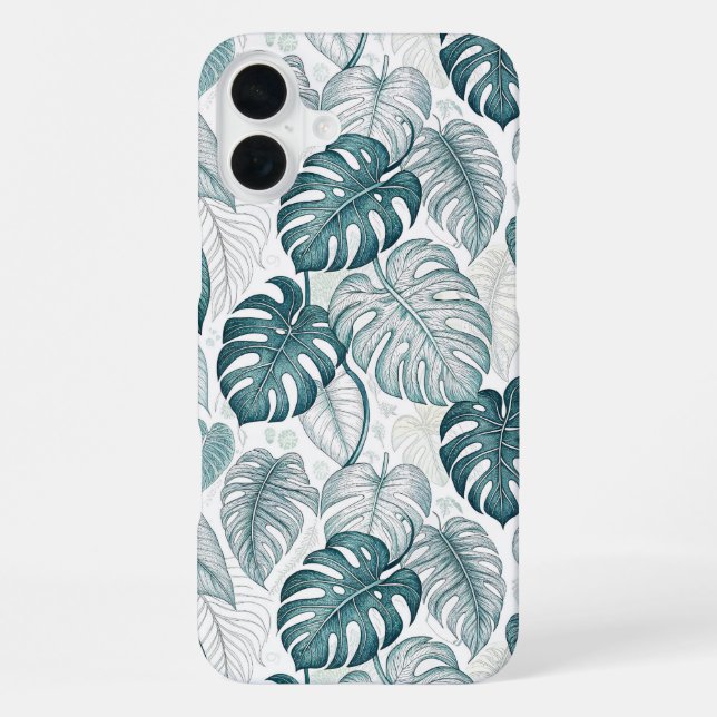Coque iPhone Tropical Botanical Green Monsteras (Verso)