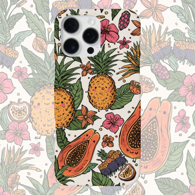 Coque iPhone Tropical Fruit Squad | Mignon Pinson Papaye Rétro (Créateur téléchargé)