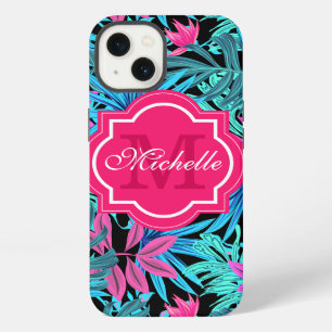 Etui iPhone 13 Tropical hawaïen turquoise palmier vert feuilles