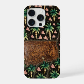 Coque iPhone 15 Pro Tropical Palm & Leather Wallet Pattern iPhone 15