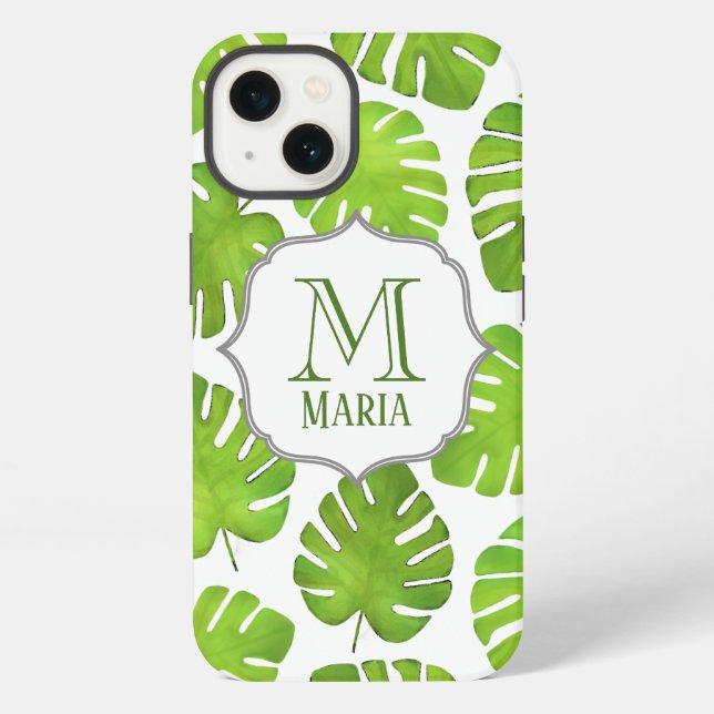 Coque iPhone Tropical Palm Tree Botanical Monogram Personalize  (Verso)