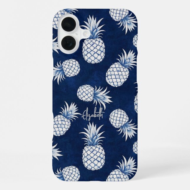 Coque iPhone Tropical Pineapple with Name – Watercolor Style (Verso)