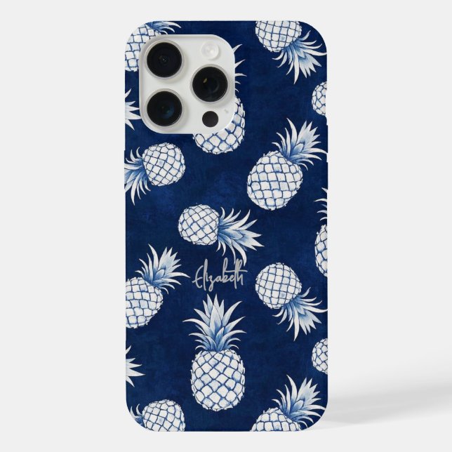 Coque iPhone Tropical Pineapple with Name – Watercolor Style (Verso)