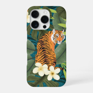 Coque iPhone 16 Pro Tropical Tiger Hawaïen Palmier Jungle Sarcelle