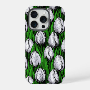 Coque iPhone 15 Pro Tulières blanches avec feuilles verts