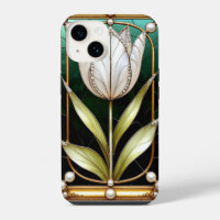 Tulipe élégante en verre coloré avec cadre doré