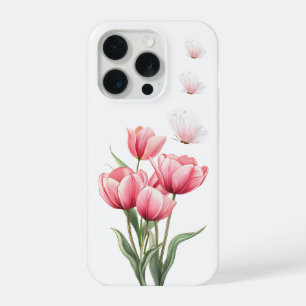 Coque iPhone 15 Pro Tulipes roses éthérées et papillons Floral