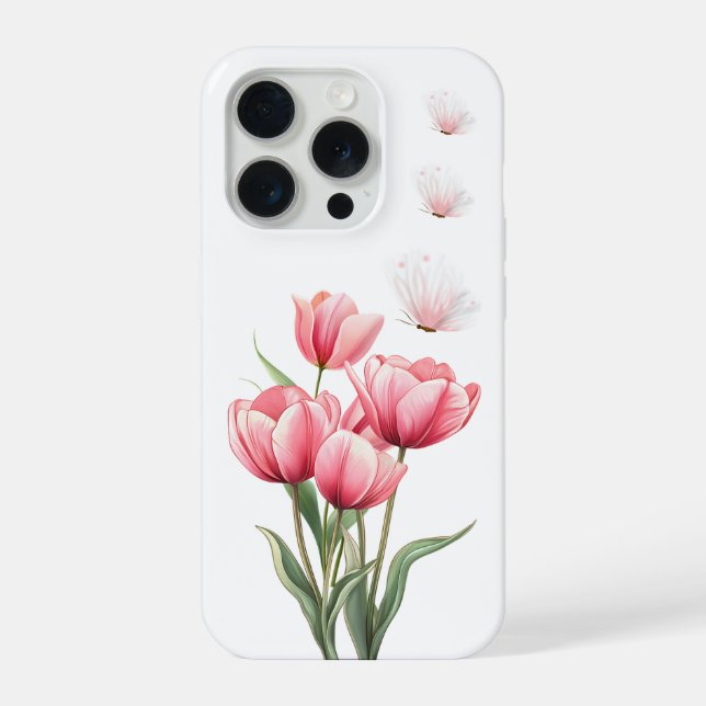 Coque iPhone Tulipes roses éthérées et papillons Floral (Verso)