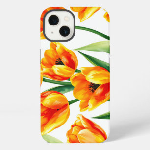 Etui iPhone 13 Tulipes vibrantes Motif aquarelle en Jaune clair