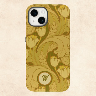 Coque Pour iPhone 14 Tulipes Vintage et Feuilles d'Acanthus avec Monogr