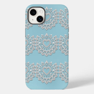 Turquoise Bleu Blanc Dentelle Cœur Mariage Nuptial