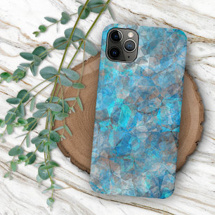 Coque iPhone 16 Pro Max Turquoise bleu gris motif d'art en mosaïque polygo
