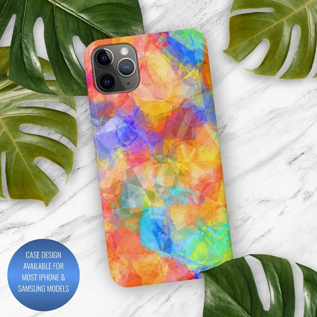 Coque iPhone Turquoise Bleu Violet Rose Orange Art Polygonale (Créateur téléchargé)