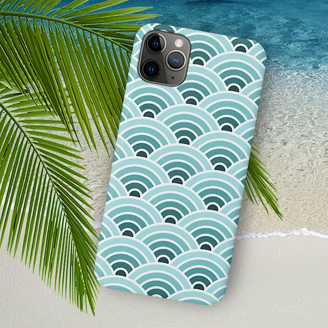 Coque iPhone Turquoise Blue Green Concentré Vagues Art Motif (Créateur téléchargé)