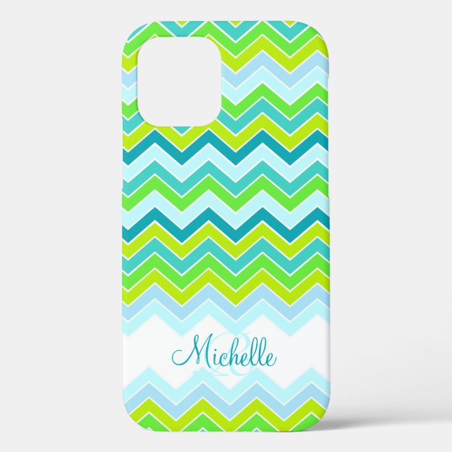 Coque iphone turquoise de nom de Zigzag (Verso)