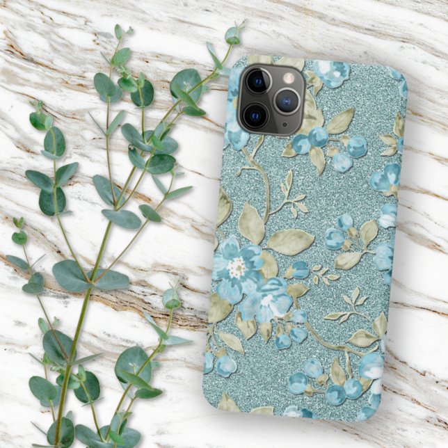 Coque iPhone Turquoise écume de mer sarcelle bleu floral aquare (Créateur téléchargé)