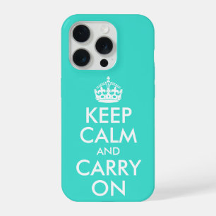 Coque iPhone 15 Pro Turquoise et blanc Gardez le calme et continuer